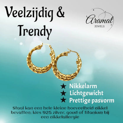 Triple Gedraaide Goudkleurige Oorringen - Statement Look - oor6280 - 538784 - Oorringen kopen# - 30mm - alles - cadeau