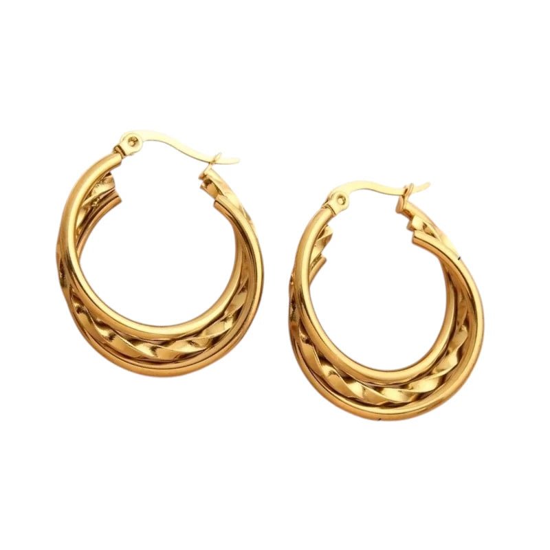 Triple Goudkleurige Oorringen 30x7,5mm – 2 Glad & 1 Gedraaid - oor6291 - 647258 - Oorringen kopen# - 30mm - alles - cadeau