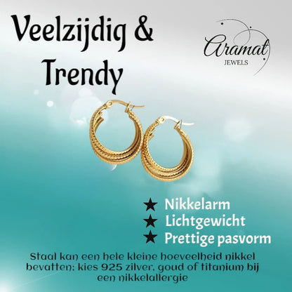 Triple Goudkleurige Oorringen Rond – 20x7,5mm - oor6297 - 538788 - Oorringen kopen# - 20mm - alles - cadeau