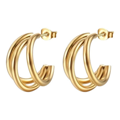 Triple Halve Oorringen RVS Goudkleurig 25mm - oor6385 - 22985 - Oorbellen kopen# - 25mm - alles - cadeau