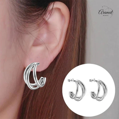 Triple Halve Oorringen RVS Zilverkleurig 25mm - oor6386 - 22982 - Oorbellen kopen# - 25mm - alles - cadeau