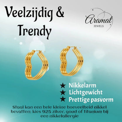 Triple Hart Oorringen Goudkleurig - Liefdevolle Statement - oor6283 - 827751 - Oorringen kopen# - 25mm - alles - cadeau