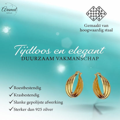 Triple oorringen dames – goudkleurig - oor6401 - 25439 - Oorringen kopen# - 22mm - alles - cadeau