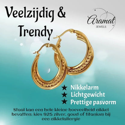 Triple Oorringen Goudkleurig - Gedraaid Design 25mm - oor6281 - 536095 - Oorringen kopen# - 25mm - alles - cadeau