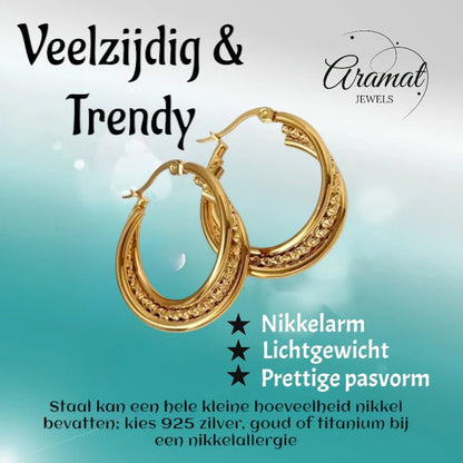 Triple Oorringen Goudkleurig - Gedraaid Design 25mm - oor6281 - 536095 - Oorringen kopen# - 25mm - alles - cadeau