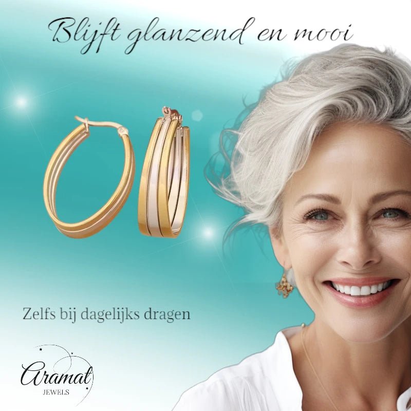 Triple Oorringen Ovaal 35x9mm - Goud & Zilver - oor6285 - 49846 - Oorringen kopen# - 35mm - alles - bicolor