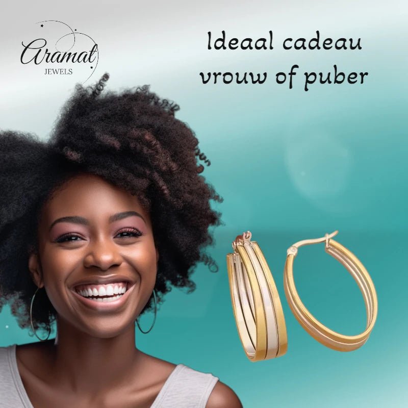 Triple Oorringen Ovaal 35x9mm - Goud & Zilver - oor6285 - 49846 - Oorringen kopen# - 35mm - alles - bicolor