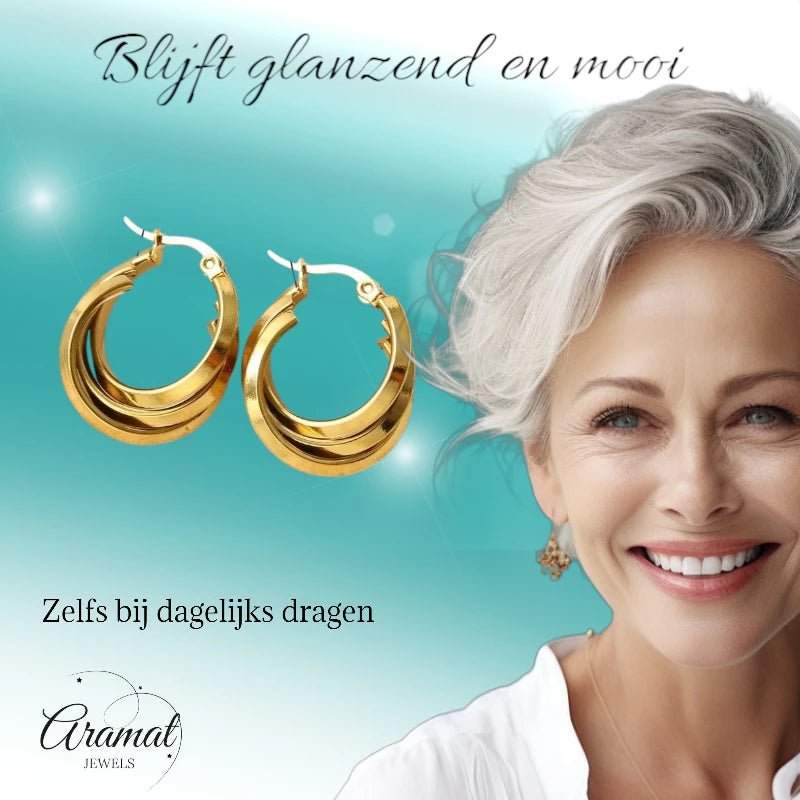 Triple Oorringen Rond Goudkleurig - 25x9mm - oor6289 - 538786 - Oorringen kopen# - 25mm - alles - cadeau