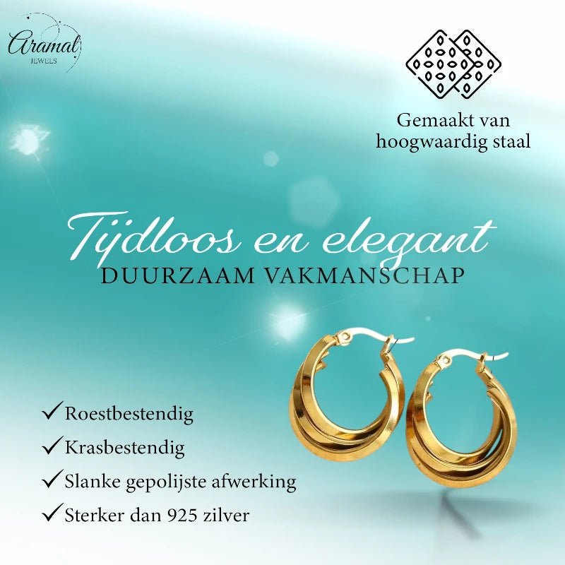 Triple Oorringen Rond Goudkleurig - 25x9mm - oor6289 - 538786 - Oorringen kopen# - 25mm - alles - cadeau