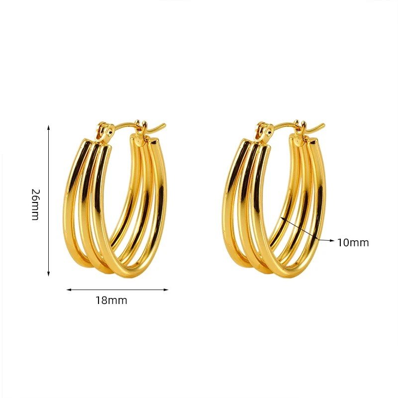 Triple Oorringen RVS Goudkleurig – 26x18mm – Ovale Creolen met Open Design - oor6311 - 558997 - Oorringen kopen# - 26mm - alles - cadeau