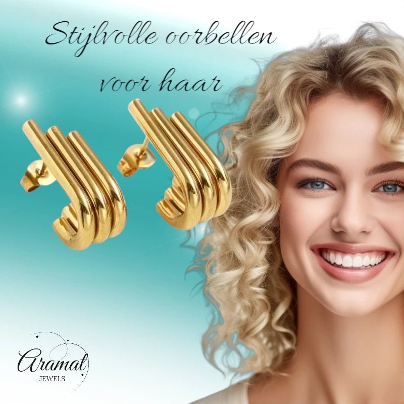 Triple Oorstekers Goudkleurig - Halve Hoepel Design - oor6282 - 536094 - Oorbellen kopen# - 20mm - alles - cadeau