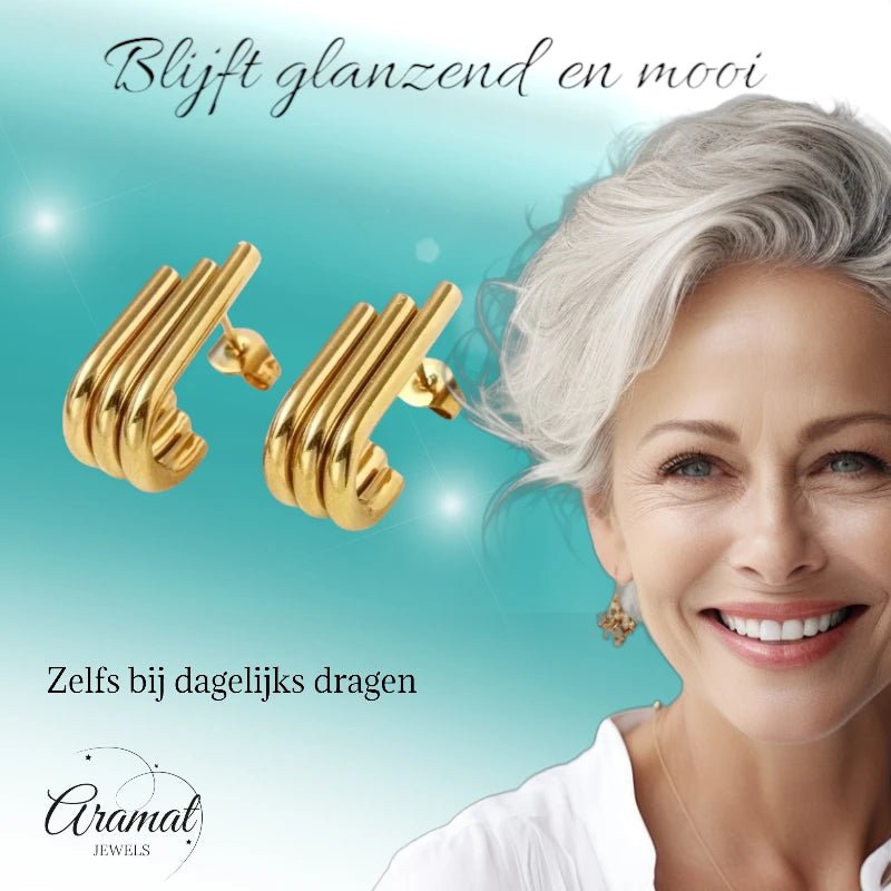 Triple Oorstekers Goudkleurig - Halve Hoepel Design - oor6282 - 536094 - Oorbellen kopen# - 20mm - alles - cadeau