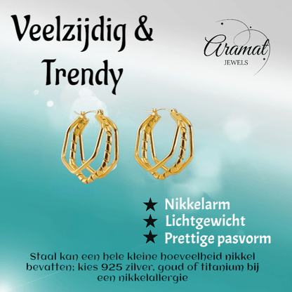 Triple RVS Oorringen Swirl Design 30x28mm - Goudkleurig - oor6370 - 69934 - Oorringen kopen# - 30mm - alles - cadeau