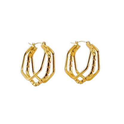 Triple RVS Oorringen Swirl Design 30x28mm - Goudkleurig - oor6370 - 69934 - Oorringen kopen# - 30mm - alles - cadeau