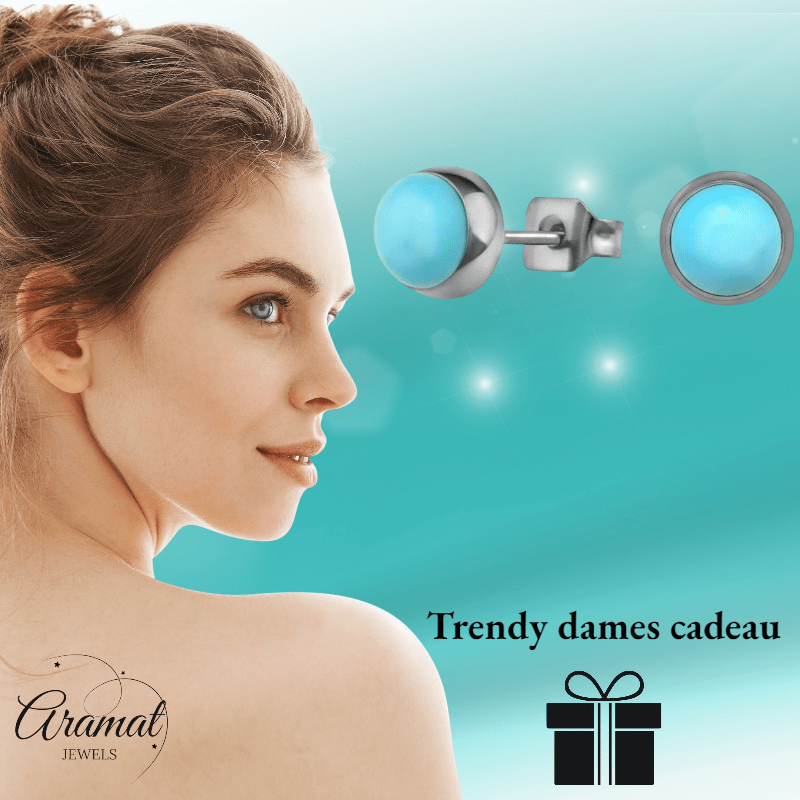 Turkoois Blauwe 6mm Oorbellen - Aramat Jewels - Oorbellen - cadeautip
