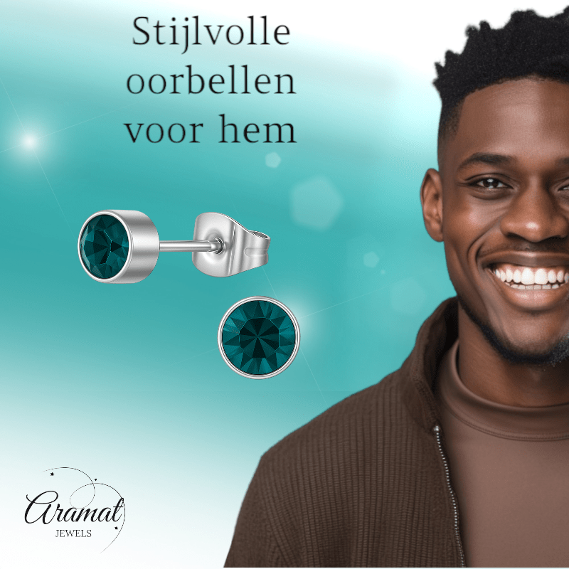 Turquoise kristal oorstekers – 4mm zilver RVS - Aramat Jewels - Oorbellen - cadeautip