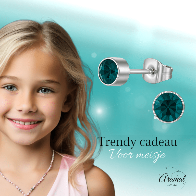 Turquoise kristal oorstekers – 4mm zilver RVS - Aramat Jewels - Oorbellen - cadeautip