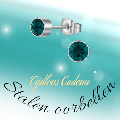 Turquoise kristal oorstekers – 4mm zilver RVS - Aramat Jewels - Oorbellen - cadeautip