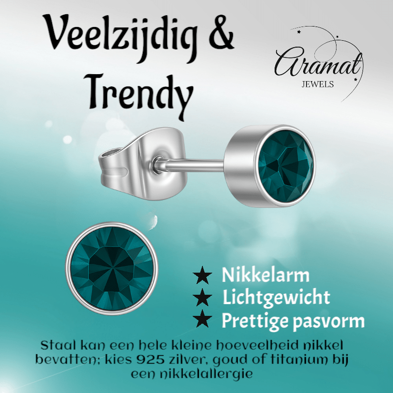 Turquoise kristal oorstekers – 4mm zilver RVS - Aramat Jewels - Oorbellen - cadeautip