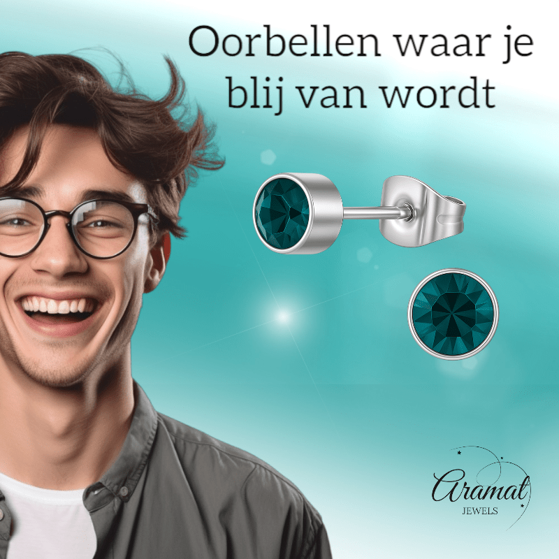 Turquoise kristal oorstekers – 4mm zilver RVS - Aramat Jewels - Oorbellen - cadeautip
