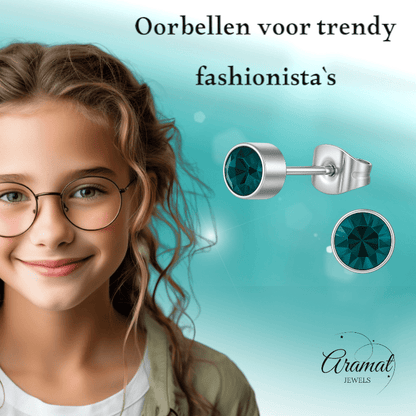 Turquoise kristal oorstekers – 4mm zilver RVS - Aramat Jewels - Oorbellen - cadeautip