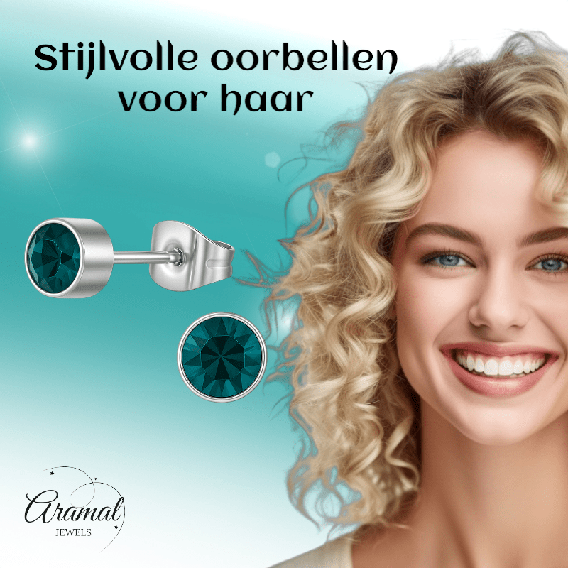 Turquoise kristal oorstekers – 4mm zilver RVS - Aramat Jewels - Oorbellen - cadeautip