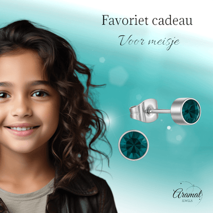 Turquoise kristal oorstekers – 4mm zilver RVS - Aramat Jewels - Oorbellen - cadeautip