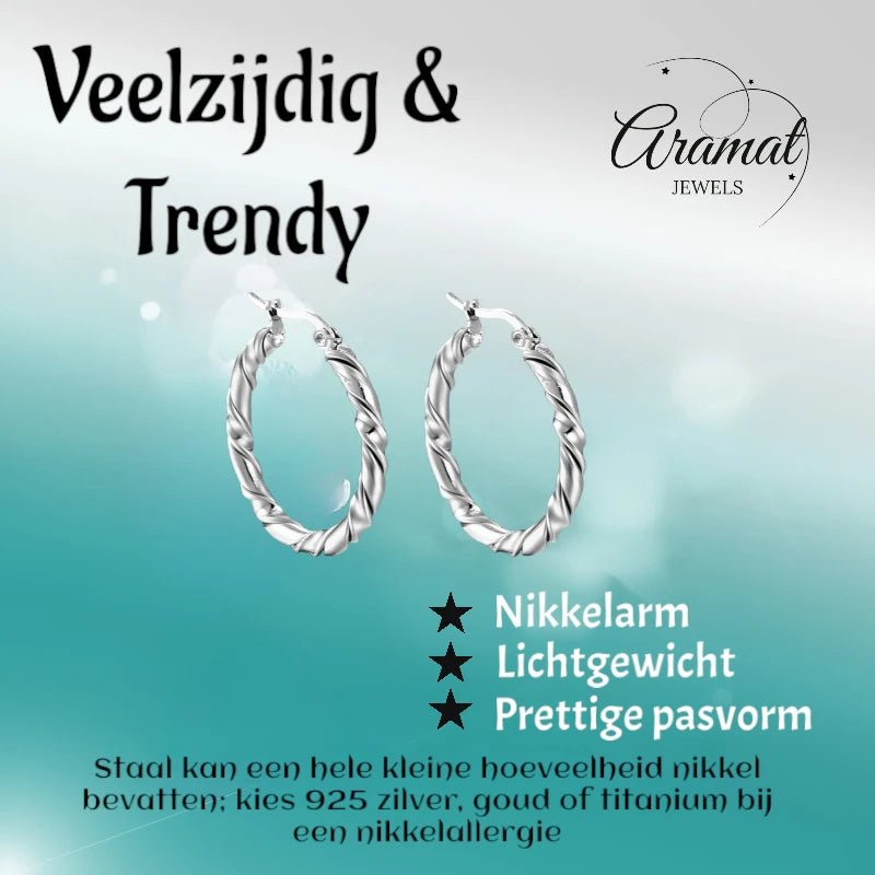 Twisted Hoepel Oorringen 30mm - Zilverkleurig - RVS - Creolen - Aramat Jewels - Oorringen - cadeautip