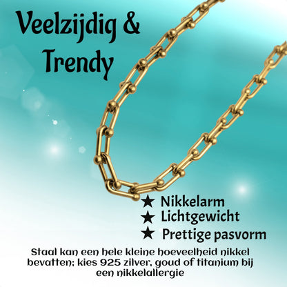 U - Schakel Ketting met Bolletjes 40+5cm - Staal - Aramat Jewels - RVS Sieraden - Halskettingen - cadeautip