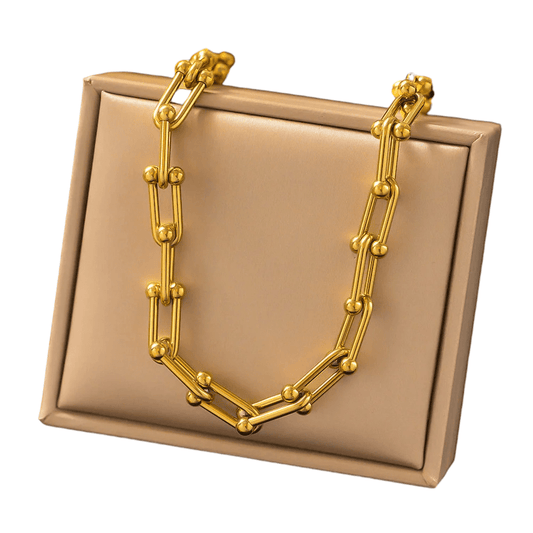 U - Schakel Ketting met Bolletjes 40+5cm - Staal - Aramat Jewels - RVS Sieraden - Halskettingen - cadeautip