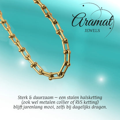 U - Schakel Ketting met Bolletjes 40+5cm - Staal - Aramat Jewels - RVS Sieraden - Halskettingen - cadeautip