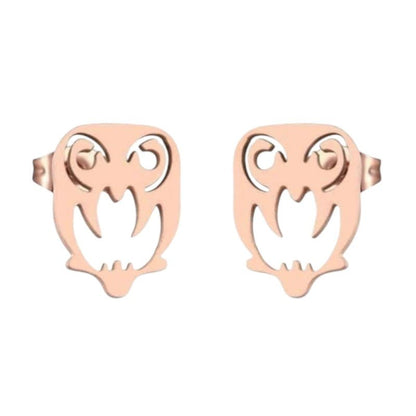 Uil Oorbellen Rosékleurig RVS – 9x7mm – Dierenoorbellen Meisje & Vrouw - oor2138 - Oorbellen kopen# - 9mm - alles - cadeau