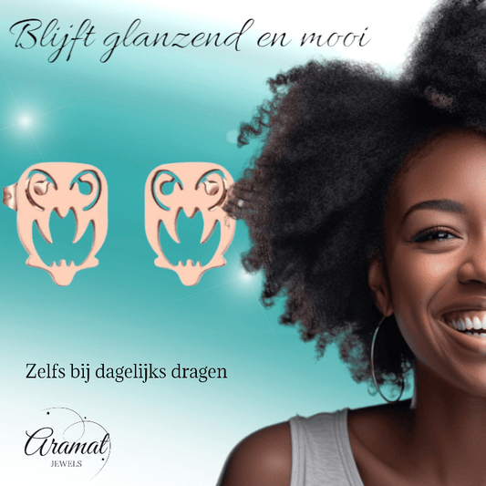 Uil Oorbellen Rosékleurig RVS – 9x7mm – Dierenoorbellen Meisje & Vrouw - oor2138 - Oorbellen kopen# - 9mm - alles - cadeau