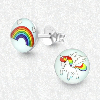 Unicorn Zilveren Oorbellen - Regenboog & Eenhoorn Cadeau - Aramat Jewels - Oorbellen - cadeautip