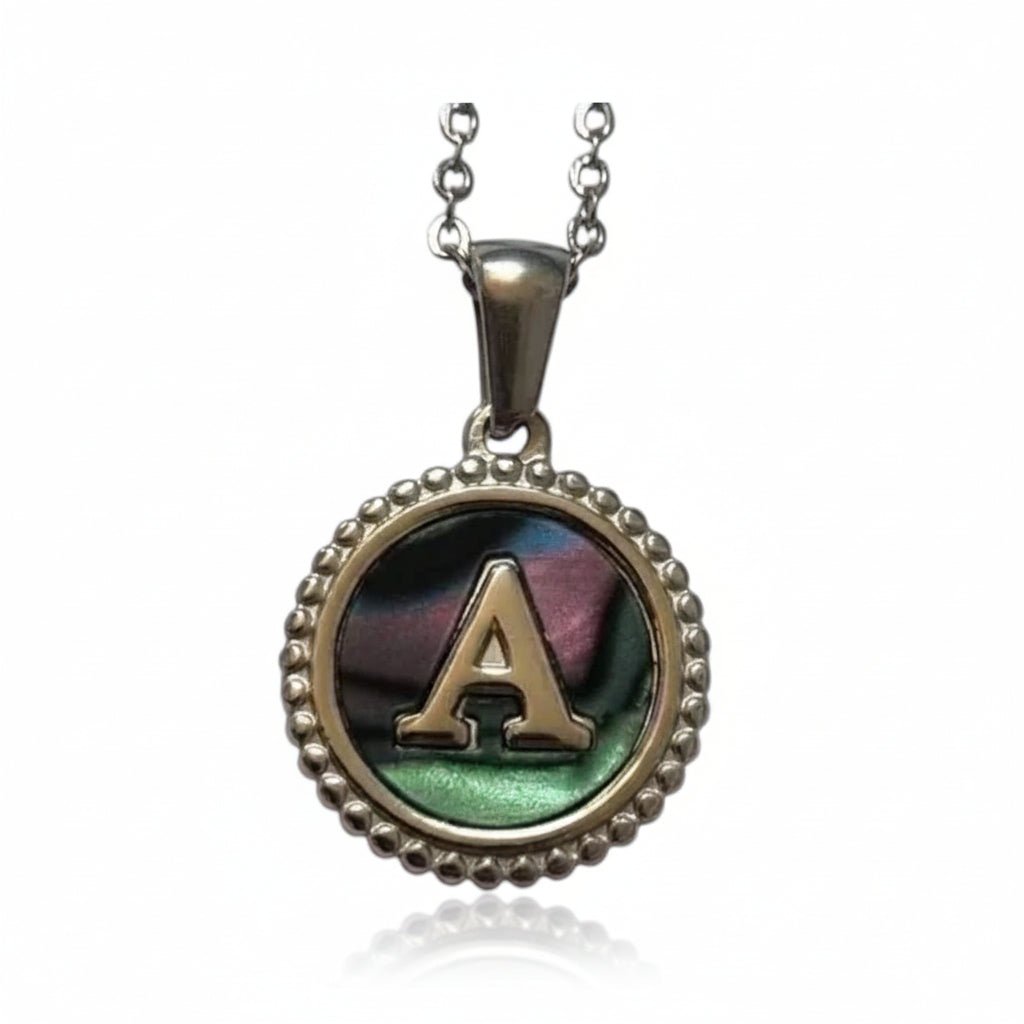 Unieke Stalen Initiaal Ketting met Abalone Schelp - Zilverkleur - 45cm - Aramat Jewels - Halskettingen - cadeautip
