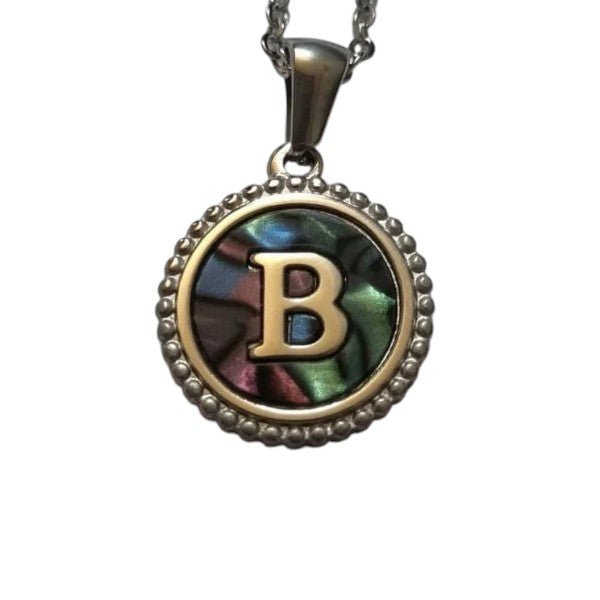 Unieke Stalen Initiaal Ketting met Abalone Schelp - Zilverkleur - 45cm - Aramat Jewels - Halskettingen - cadeautip