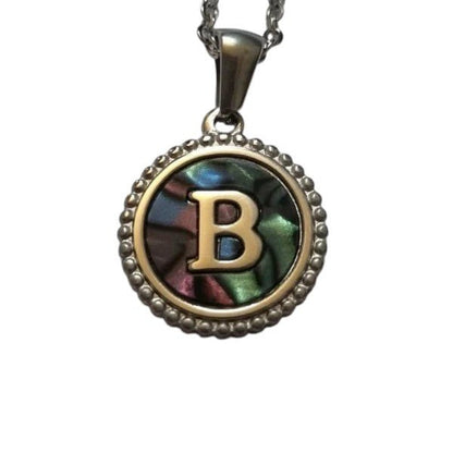 Unieke Stalen Initiaal Ketting met Abalone Schelp - Zilverkleur - 45cm - Aramat Jewels - Halskettingen - cadeautip