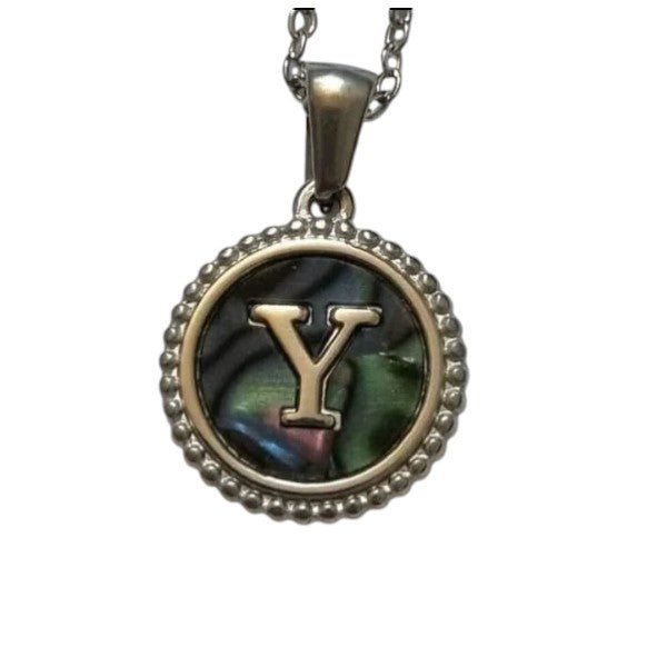 Unieke Stalen Initiaal Ketting met Abalone Schelp - Zilverkleur - 45cm - Aramat Jewels - Halskettingen - cadeautip