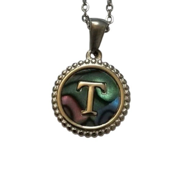 Unieke Stalen Initiaal Ketting met Abalone Schelp - Zilverkleur - 45cm - Aramat Jewels - Halskettingen - cadeautip