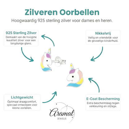 Unieke Zilveren Unicorn Oorbellen - Cadeautje Meisje - Aramat Jewels - Oorbellen - cadeautip