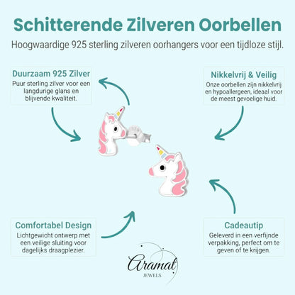 Unieke Zilveren Unicorn Oorbellen - Eenhoorn Thema - Aramat Jewels - Oorbellen - cadeautip