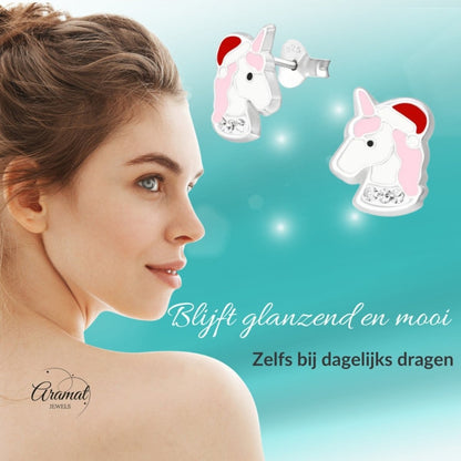 Unieke Zilveren Unicorn Oorbellen - Kerst Geschenk - Aramat Jewels - Oorbellen - cadeautip