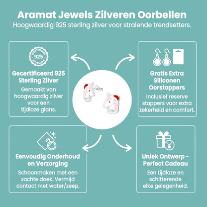 Unieke Zilveren Unicorn Oorbellen - Kerst Geschenk - Aramat Jewels - Oorbellen - cadeautip