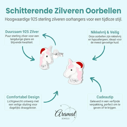 Unieke Zilveren Unicorn Oorbellen - Kerst Geschenk - Aramat Jewels - Oorbellen - cadeautip