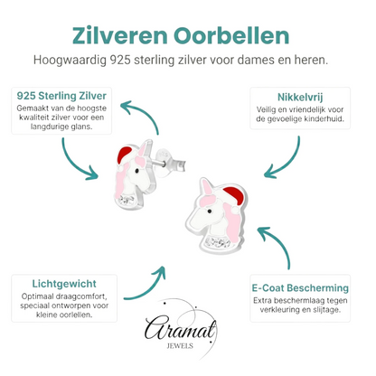 Unieke Zilveren Unicorn Oorbellen - Kerst Geschenk - Aramat Jewels - Oorbellen - cadeautip