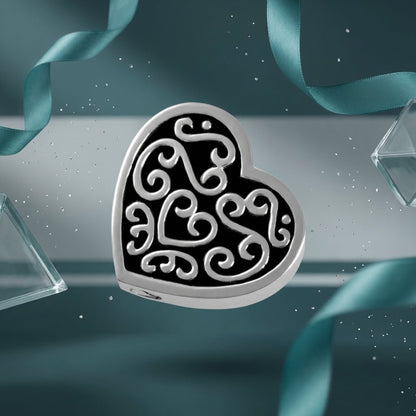 Versierd stalen as - hartje zwart emaille 2cm - Aramat Jewels - Gedenkhangers - cadeautip