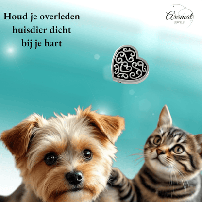 Versierd stalen as - hartje zwart emaille 2cm - Aramat Jewels - Gedenkhangers - cadeautip