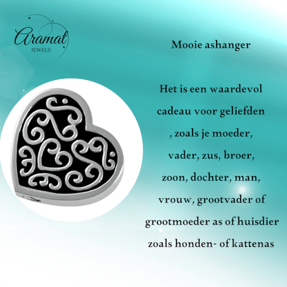 Versierd stalen as - hartje zwart emaille 2cm - Aramat Jewels - Gedenkhangers - cadeautip