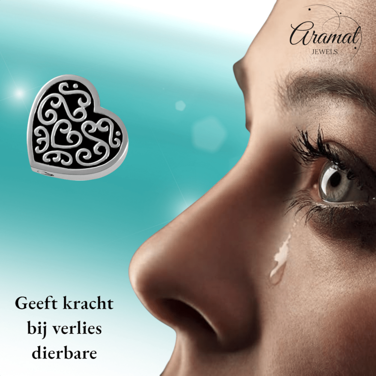 Versierd stalen as - hartje zwart emaille 2cm - Aramat Jewels - Gedenkhangers - cadeautip