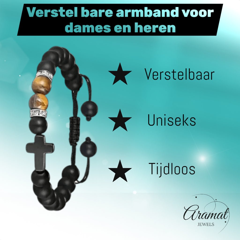 Verstelbare Armband Met Tijgeroog & Natuursteen - Aramat Jewels - Armbanden - cadeautip